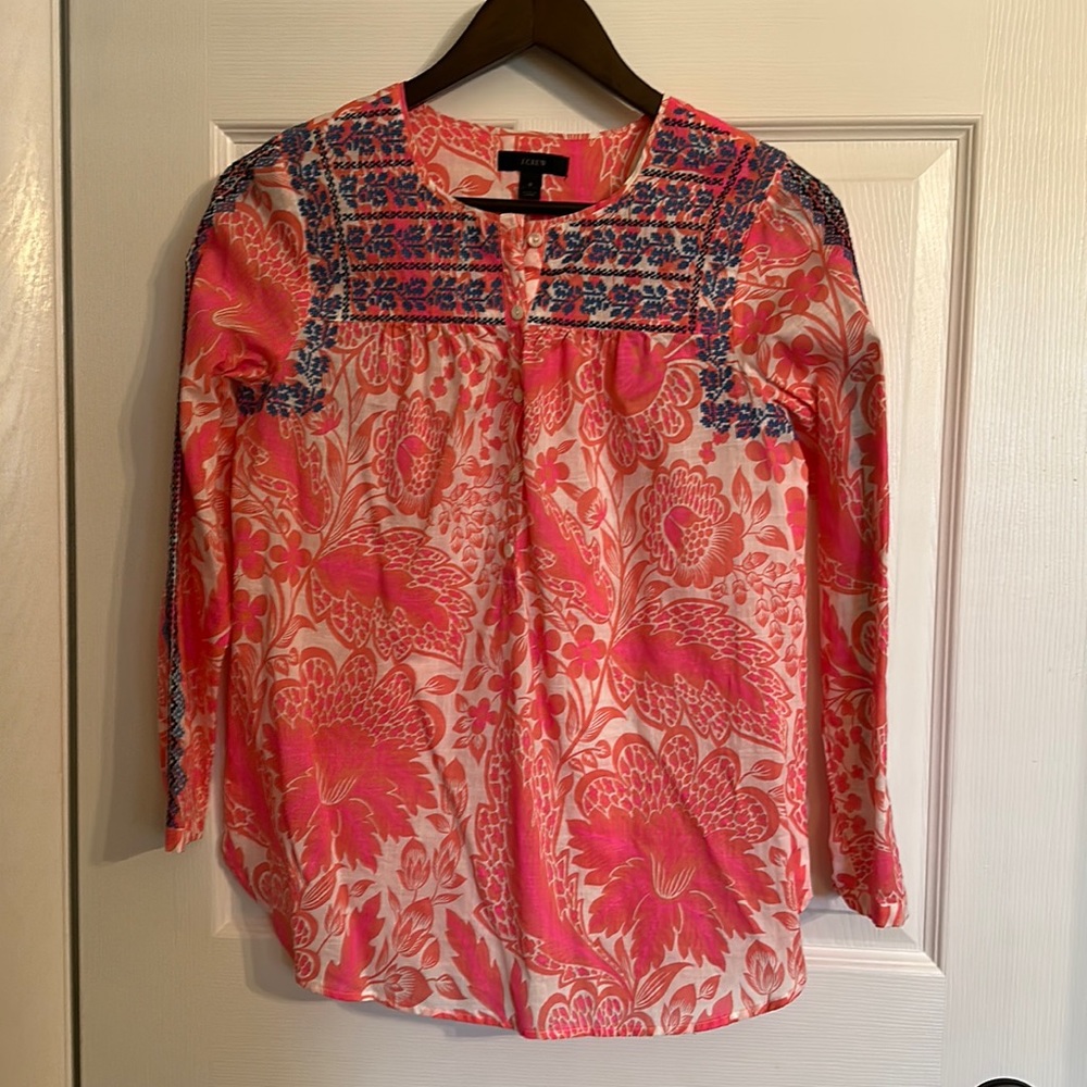 J. Crew size 0 Flower & Embroidery 3/4 button tunic.